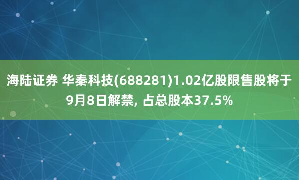 海陆证券 华秦科技(688281)1.02亿股限售股将于9月8日解禁, 占总股本37.5%